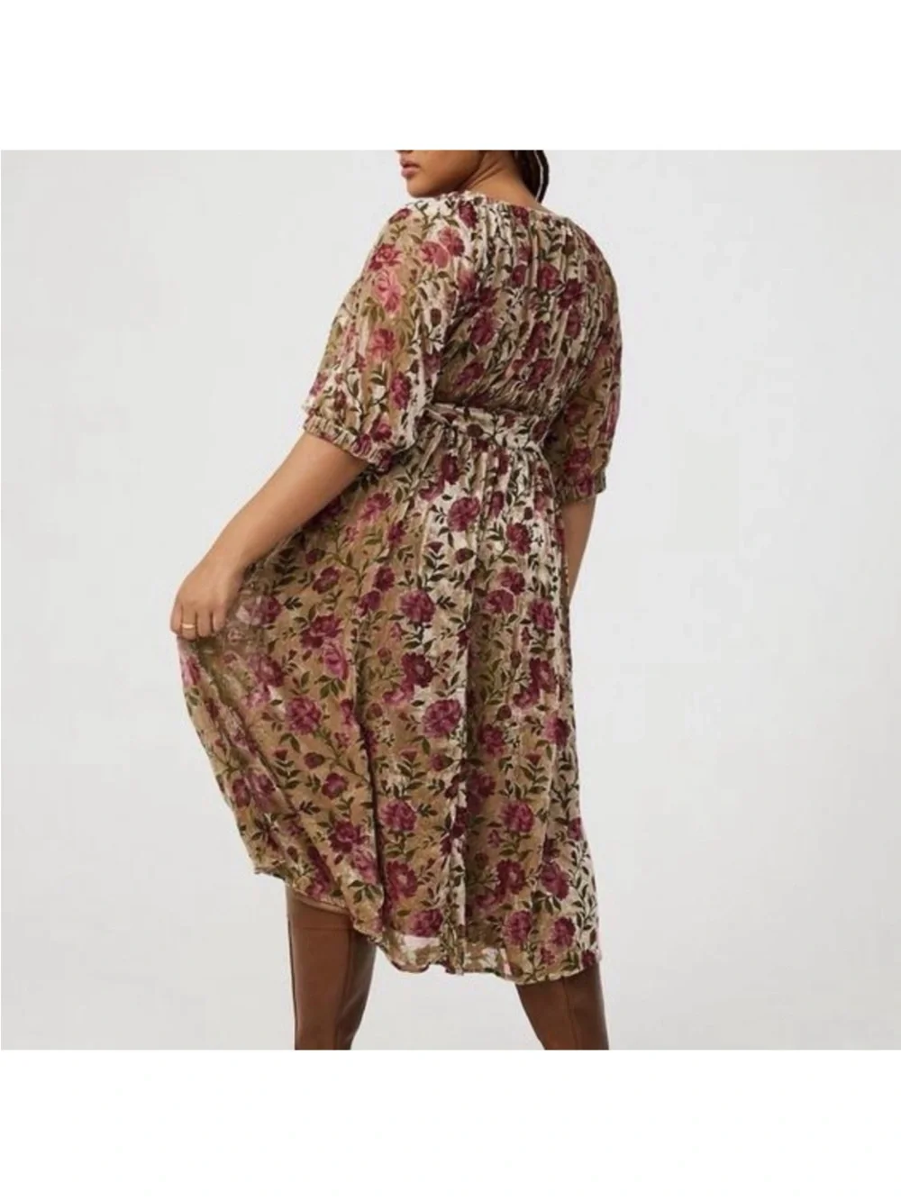 torrid Olive Midi Dress with Pink Rose Print - Picture 2 of 5